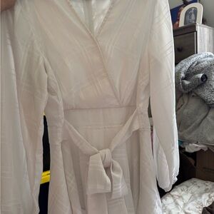 Elegant Cream Wrap Dress with Bow